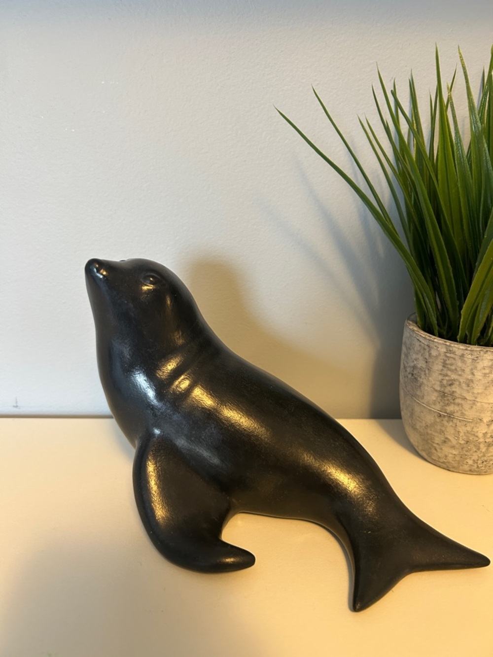 Vintage Black Seal Sculpture 
 Minimalist Modern Coastal Decor